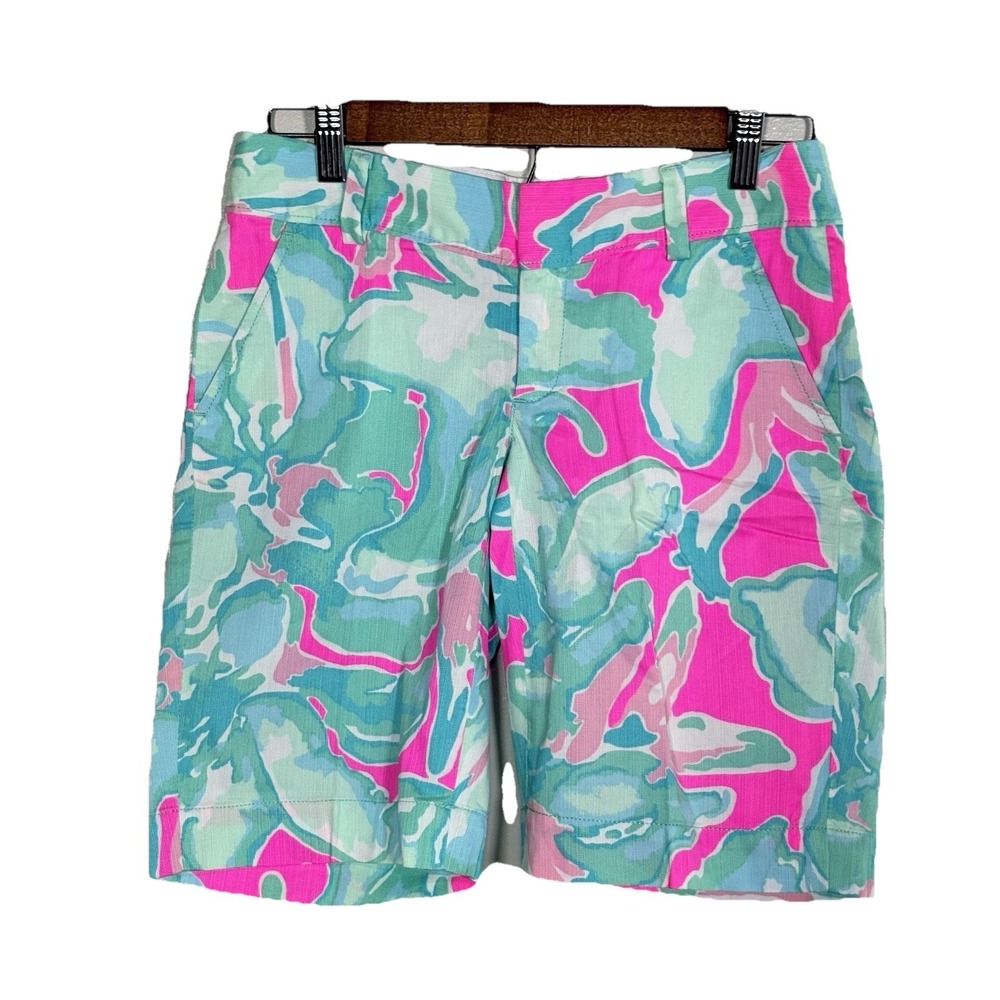Lilly Pulitzer The Chipper‎ Short Women Size 00 Pink Teal Bermuda Shorts 19987